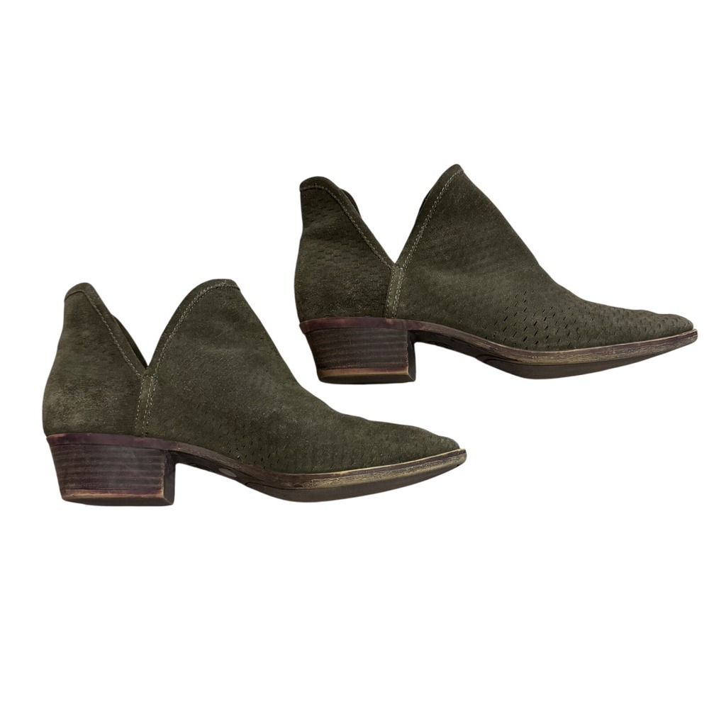Lucky Brand Suede Perforated V Cut Ankle Booties Olive Green‎ Women's Size 9M